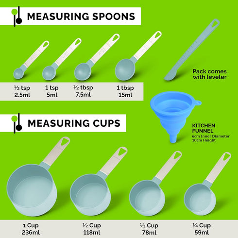 Measuring Cups & Spoons Set of 10 Pieces, Stackable Cups and Spoons, Nesting Measure Cups and Measuring Spoons with Stainless Steel Handle, Kitche...