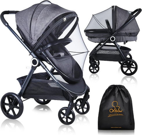 Orzbow Universal Mosquito Net for Stroller, Baby Bug Net with Two-Way Zippers & Storage Bag, Breathable & Foldable Mosquito Nets for Strollers, Ca...