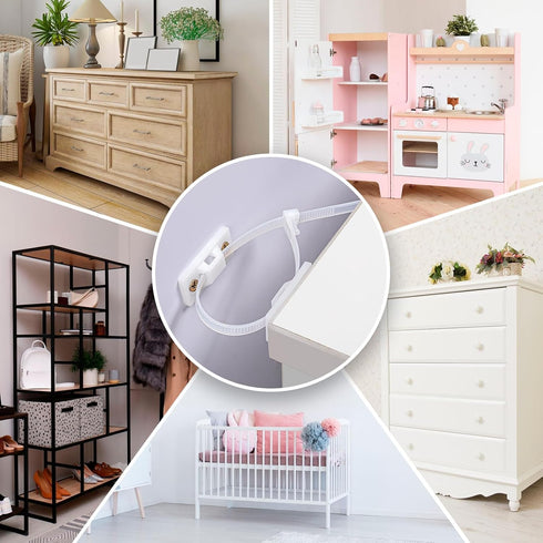 12 Pairs Furniture Anchors for Baby Proofing Anti Tip Child Safety Cabinet Straps to Help Furniture Secure to Wall Baby Proof Anchoring Kit for Sh...