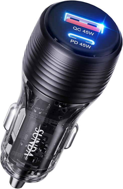 SUNDA 90W USB C Fast Car Charger, 2-Ports Car Charger Adapter, Cigarette Lighter USB Charger PD45W/QC45W QC 3.0 Car Phone Charger for iPhone15/14P...