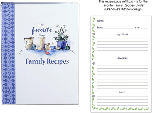 Meadowsweet Kitchens Lined Recipe Page Refill Pack for the Favorite Family Recipes Journal, Grandma's Kitchen design...