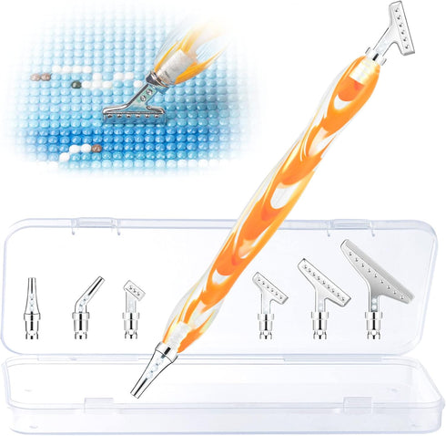 Sonsage Diamond Art Painting Resin Pen DIY 5D Orange Diamond Art Accessories and Tools Metal Tips Ergonomic Multi Refillable Applicator Holder Sup...