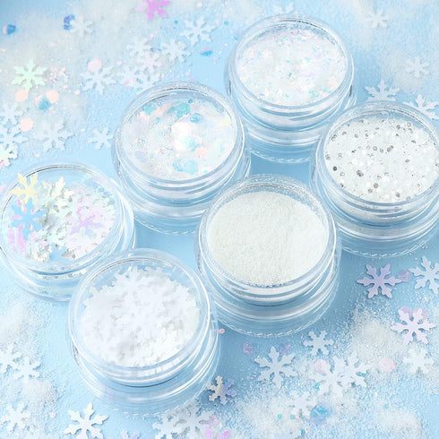 Christmas Nail Glitter Sequins White Nail Glitter Powder 3D Snowflakes Nail Sequins Xmas Nail Design for Acrylic Nails Art Decorations DIY Winter ...