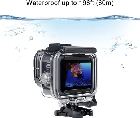 SOONSUN Waterproof Housing Case for GoPro Hero 8 Black, Built-in Dual Cold Shoe Slots and Includes 2 Clod Shoe Mount Adapters, 196 Ft Underwater P...