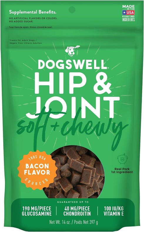 DOGSWELL Hip & Joint Soft & Chewy Dog Treats, Bacon, 14 oz. Pouch...