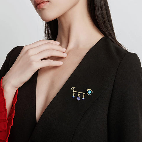 Honbay 2PCS Lucky Charms Evil Eye Brooch Pins Lapel Pins Safety Pins with Rhinestones - 2 Style...