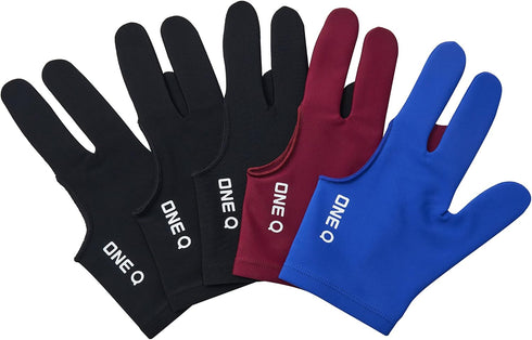 ONEQ 3 Fingers Billiard Gloves Snooker Cue Professional 3 Colors (Spandex) 5pcs/Set...