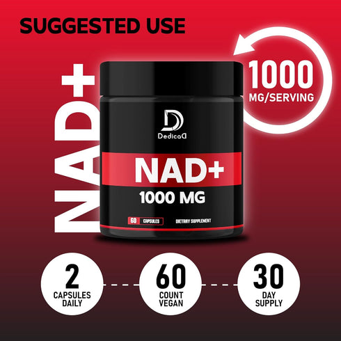 NAD+ Supplement 1000 mg - Pure NAD Supplement - Energy and DNA Repair, Aging Defense, Brain Function - 60 Capsules...