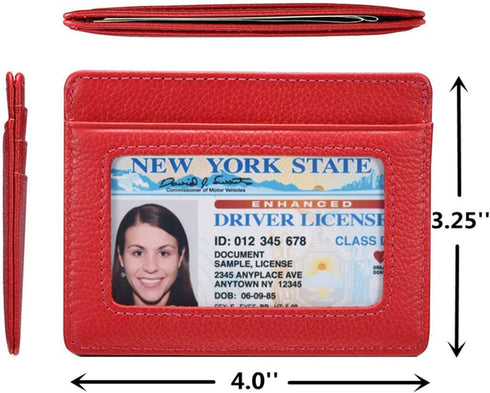 womens Credit Holder Genuine Leather Slim Minimalist Card Case Wallet, Red With Id Window, Classic US...