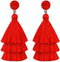 Layered Tassel Earrings for Women Bohemian Tassel Earrings Fringe Dangle Drop Earrings for Birthday Christmas Wedding Valentines Day Gift (Red)...