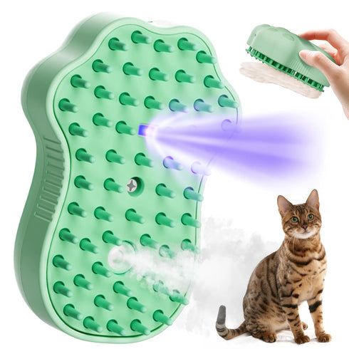 Cat Steam Brush for Shedding, 4 in 1 Steamy Cat Brush with Cleanser, Dog Massage Grooming Brush with Release Button, Pet Hair Cleaning Misting Com...