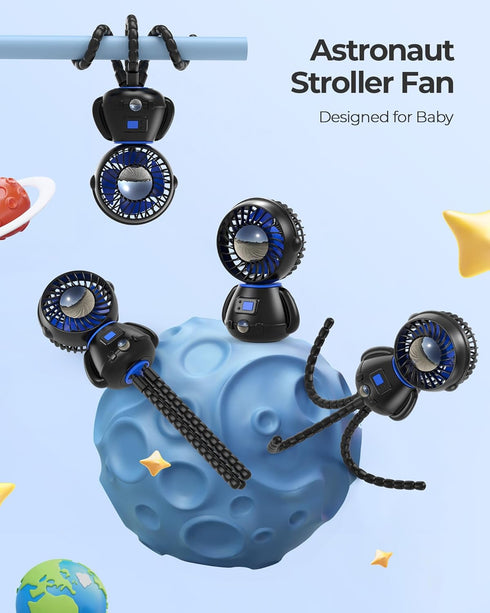 SLENPET Astronaut Portable Stroller Fan, Baby-Safe Clip-on with Detachable Flexible Tripod, Rechargeable Battery-Operated, 3-Speeds, 270° Rotation...