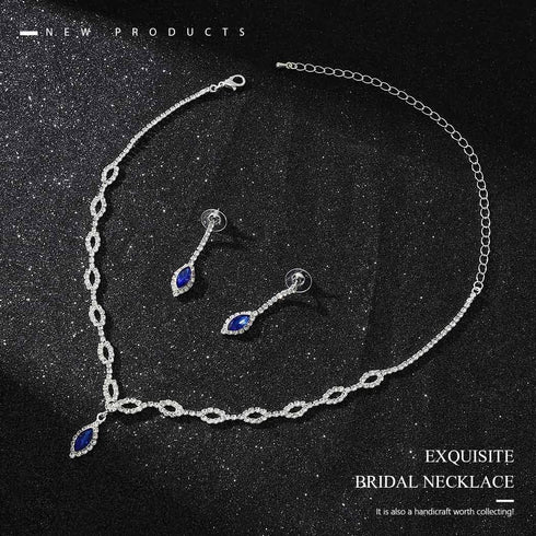 Unicra Silver Bride Wedding Jewelry Sets Blue Crystal Bridal Necklace Earrings Set Rhinestone Prom Costume Jewelry Set Choker Necklace for Women a...