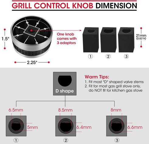 Unicook Grill Control Knob 4 Pack, Gas Burner Replacement, Chrome Plated Plastic with Nonslip Grip, Fits BBQ Gas Grills with D Shaped Valve Stem, ...