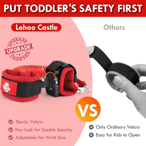 Lehoo Castle Toddler Leash for 1-5 Years, Baby Safety Harness for Girls with Anti-Lost Key Lock & Adjustable Strap, 3-in-1 Wrist Leash and Kids Ba...