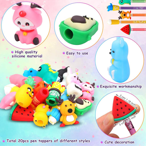 80 Pcs Scented Bookmarks and Scented Pencils with Cute Pencil Toppers Set Fun Pencils Fruit Food Theme Scratch and Sniff Bookmarks Cartoon Pencil ...