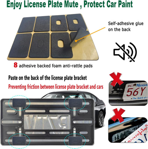 Aootf Front License Plate Mounting Kit- License Plate Bracket & Black Aluminum Car Tag Holder Cover Fit No Drilling Hole Front Bumper, Universal A...