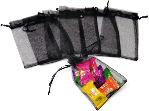 50Pcs Black Organza Bags 3x4 inch, Small Jewelry Bag Drawstring Mesh Gift Bags Wedding Party Favor Halloween Candy Pouches...
