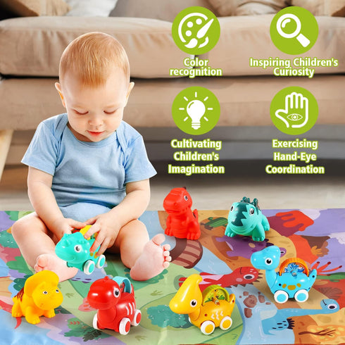 ALASOU 7 PCS Dinosaur Fantastic Creatures Toys with Playmat/Storage Bag|Baby Car Toys for 1 Year Old Boy|1st Birthday Gifts for Toddler Toys Age 1...