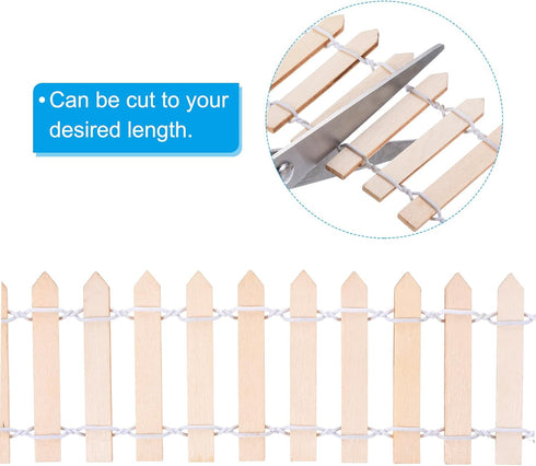 PATIKIL 39" L x 2" H Miniature Fairy Garden Fence, 2 Pack Mini Ornament Wood Picket Fence for DIY Dollhouse Garden, Brown/Natural Color...