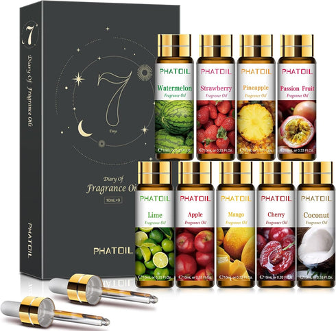 9PCS Fruity Essential Oils Gift Set, 10ml/0.33fl.oz Fragrance Oils for Soap, DIY Candle, Bath Bombs Making, Fruit Scented Oils for Diffusers for H...