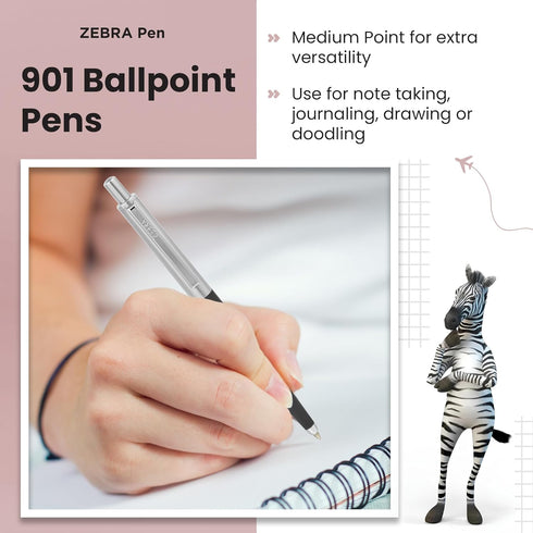 Zebra Pen 901 Grey Retractable Ballpoint Pen, Premium Barrel, Medium Point, 1.0mm, Black Ink, 1-Pack, 83751...