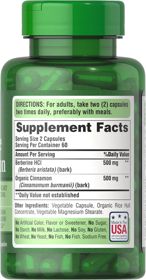 Puritan's Pride Berberine and Cinnamon, Capsule For Cardiovascular Support...