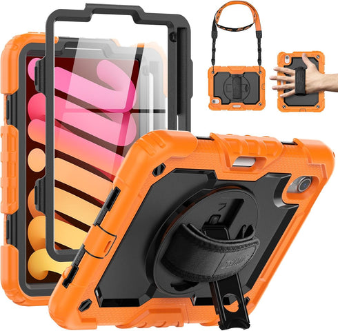 SEYMAC Case for iPad Mini 6 8.3 Inch, Full-Body Shockproof Protective Case with Screen Protector, 360° Rotating Stand, Hand/Shoulder Strap and Pen...