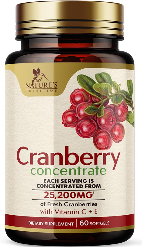 Cranberry Concentrate Extract Supplement for Women & Men + Vitamin C & E - 25,200mg Formula for Urinary Tract Health Support, Non-GMO and Gluten F...