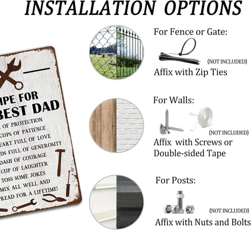 Recipe For The Best Dad Tin Sign Fun Workshop Metal Signs Unique Father's Day Wall Decor Gift For Dad 8x12 Inch...