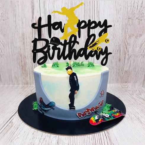 Skateboard Cake Topper - Happy Birthday Decorations for Skateboard Sport Theme Parties (6.7''x5.27'')...