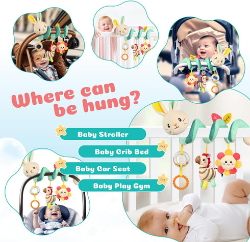 Spiral Car Seat Toys - Hanging Toys - Stroller Toys for Babies - Best Gift for 0 3 6 9 12 Months Baby (White Rabbit)...