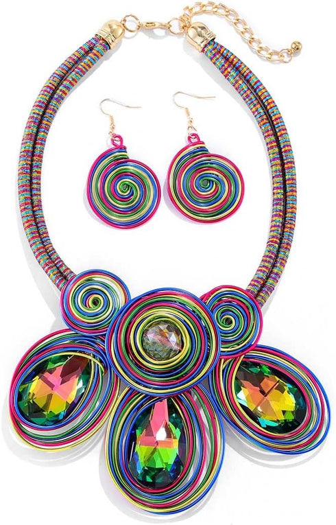 Barode African Bib Choker Necklaces Colorful Statement Necklace Collar Chunky Choker Crystals Tribal Necklace Jewelry for Women...