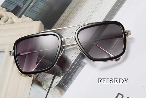 FEISEDY Retro 70s Pilot Sunglasses Tony Sunglasses Trendy Women Square Sun Glasses B2510...