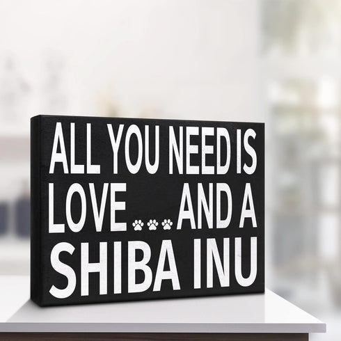 JennyGems Shiba Inu Gifts, All You Need Is Love and a Shiba Inu Wooden Sign, Shelf Decor and Wall Hanging, Made in USA...