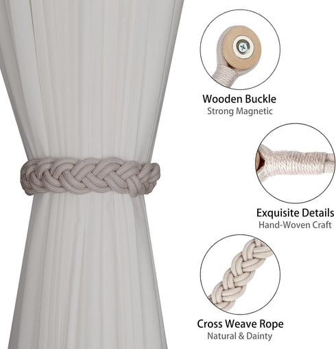 BEL AVENIR Curtain Tiebacks Magnetic Woven Curtain Holdback Drapery Tie-back (Blush-2Pack)...