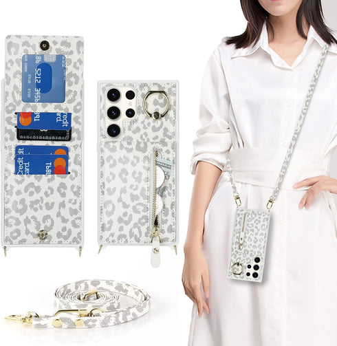 Samsung Galaxy S23 Ultra Case with Card Holder for Women, Galaxy S23 Ultra Phone Case Wallet with Strap Credit Card Slots Crossbody with Zipper Sh...