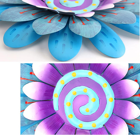 LITIALLY Outdoor Metal Flower Wall Art Garden Decor Cute Flowers Decorations Hanging for Outside Yard Porch Lawn Blue 12x12 inches...
