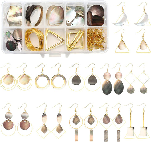 SUNNYCLUE 1 Box DIY 12 Pairs Geometric Natural Black Lip Shell Dangle Earrings Making Starter Kit Classic Drop Dangle Round Oval Rectangle Geometr...