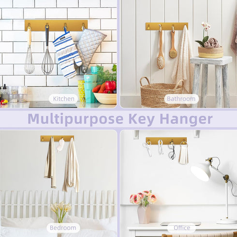 VIS'V Key Holder Wall Mount, Large Self Adhesive Key Hanger Metal Key Rail with 4 Key Hooks Key Rack Keychain Holder with Extra Adhesive for Entry...