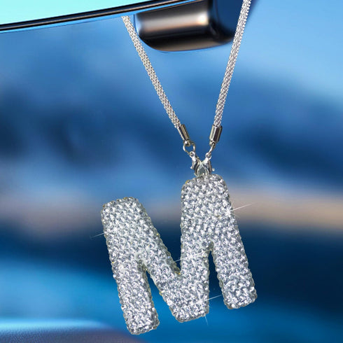 Bling Car Letter Charm, Rear View Mirror Ornament Cute Hanging Crystal Pendant Bling Car Accessories, Lucky Diamond Rhinestone Women Charm Auto De...