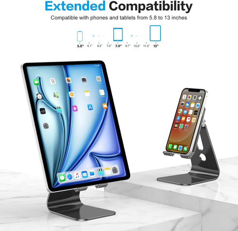 OMOTON Adjustable Tablet Stand for Desk, Upgraded Longer Arms for Greater Stability, T2 Tablet Holder with Hollow Design for Bigger Sized Phones a...