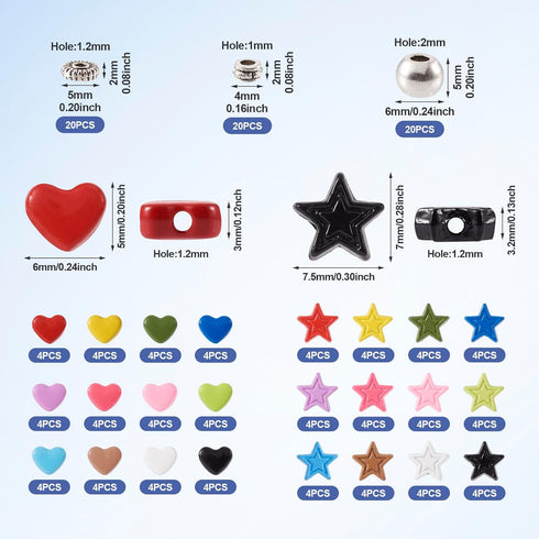 Craftdady 156Pcs Alloy Star Heart Beads 12 Colors Small Love Heart Star Pony Beads with Metal Spacer Beads for DIY Craft Friendship Bracelet Neckl...