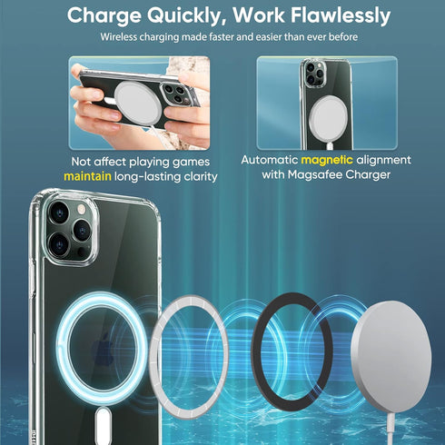 Clear Magnetic Case for iPhone 11 with Mag-Safe Wireless Charging, Soft Silicone TPU Bumper Cover, Thin Slim Fit Hard Back Shockproof Anti-Yellow ...