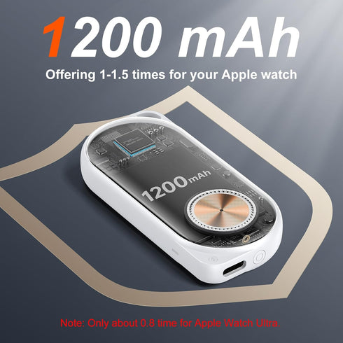 Facbiny Portable Wireless Watch Charger, 1200mAh Keychain Wireless Power Bank with Type A-C Cable, Travel for Apple Watch Series 9/8/7/6/5/4/3/2/S...