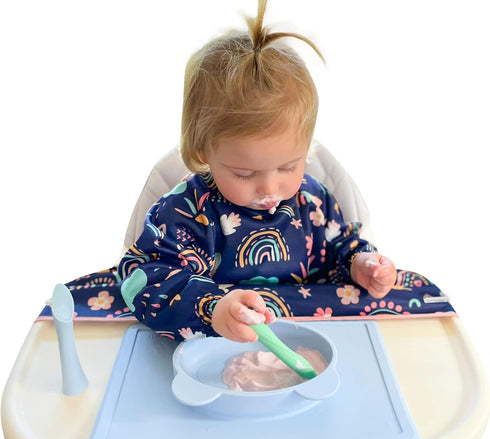 Baby Bibs for Eating | Long Sleeve Bib can be Clipped to the Table | Long Sleeve Bibs for Babies | Coverall Bib...