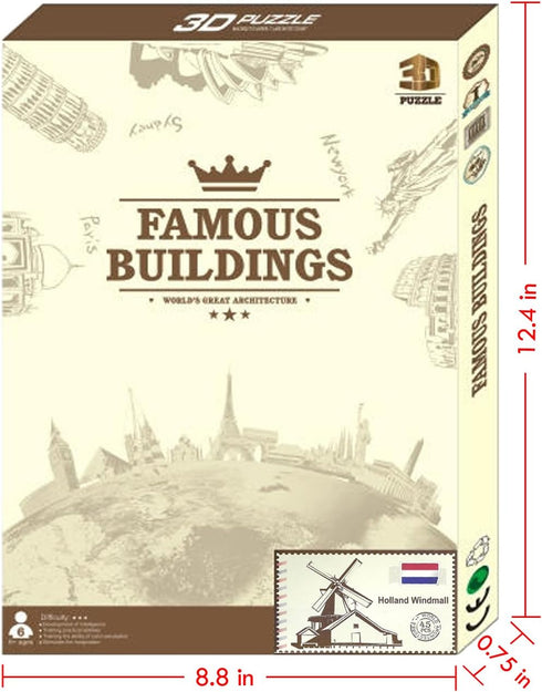 Creative 3D Puzzle Paper Model Holland Windmill DIY Fun & Educational Toys World Great Architecture Series, 45 Pcs...