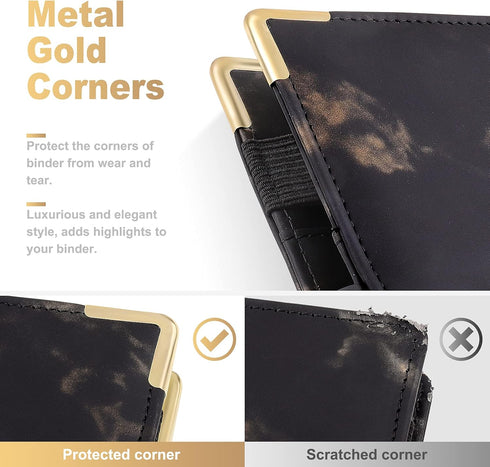 Onlyesh A6 Binder, Marble Budget Binder, Refillable 6 Ring Mini Binder for A6 Filler Paper, Leather Binder Cover with Magnetic Buckle Closure, Bla...