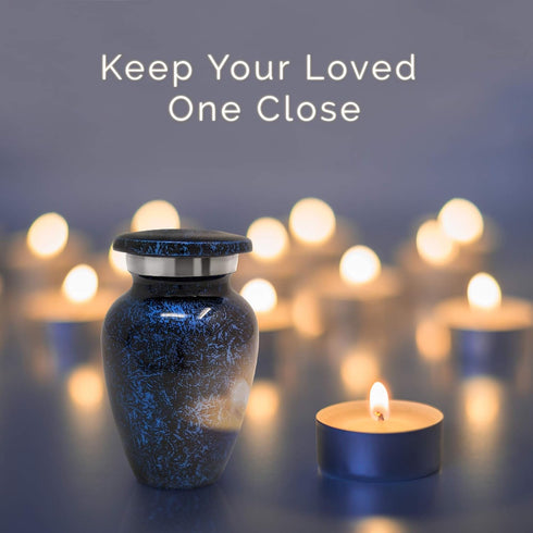 Small Blue Keepsake Cremation Urn for Human Ashes | Miniature Memorial Urns | Personal Cremation Keepsake | for Men or Women | Elegant Tribute for...