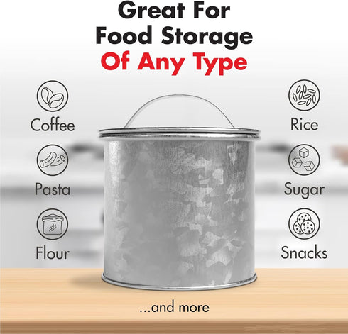 Amici Home Newport Galvanized Metal Canister | Dry Food Storage Container | Airtight Lid | 30 Ounce Capacity | Farmhouse Décor | Rustic Metal Cani...
